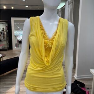 Yellow Sleeveless Drape Top